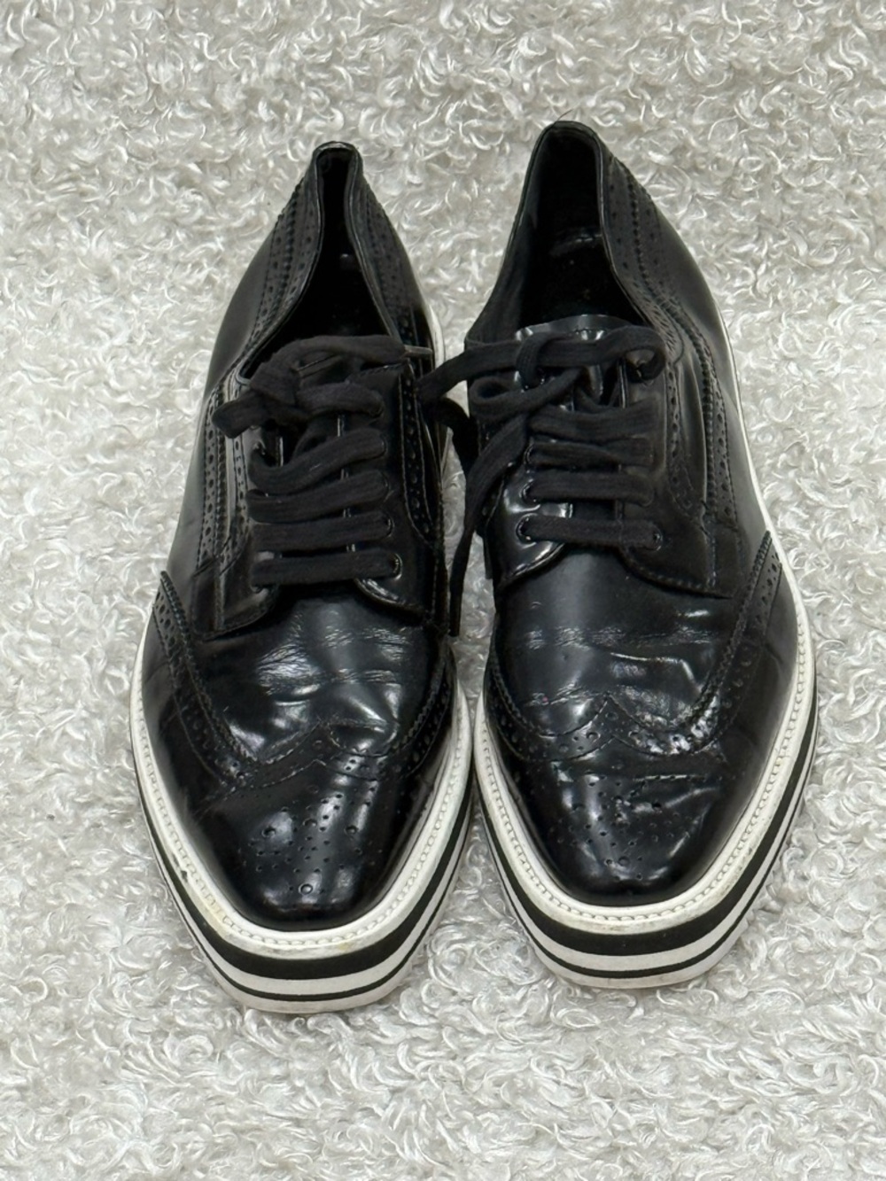 Prada Platform Brogue-Trim Leather Oxford - Picture 2 of 11